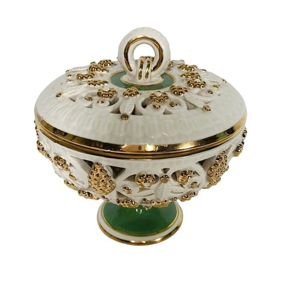 VTG MCM Italian Porcelain Compote Lid Candy Dish Nut Bowl 6” Pierced Marked #499 - Picture 2 of 12